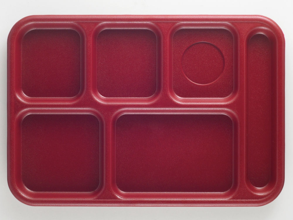 Cambro Budget 6 Compartment School Tray, Cranberry, 10 x 14 inch -- 24 per case.