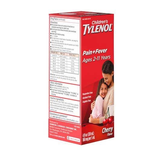 Tylenol Childrens Cherry Flavor Pain and Fever Oral Suspension, 4 Fluid Ounce -- 36 per case