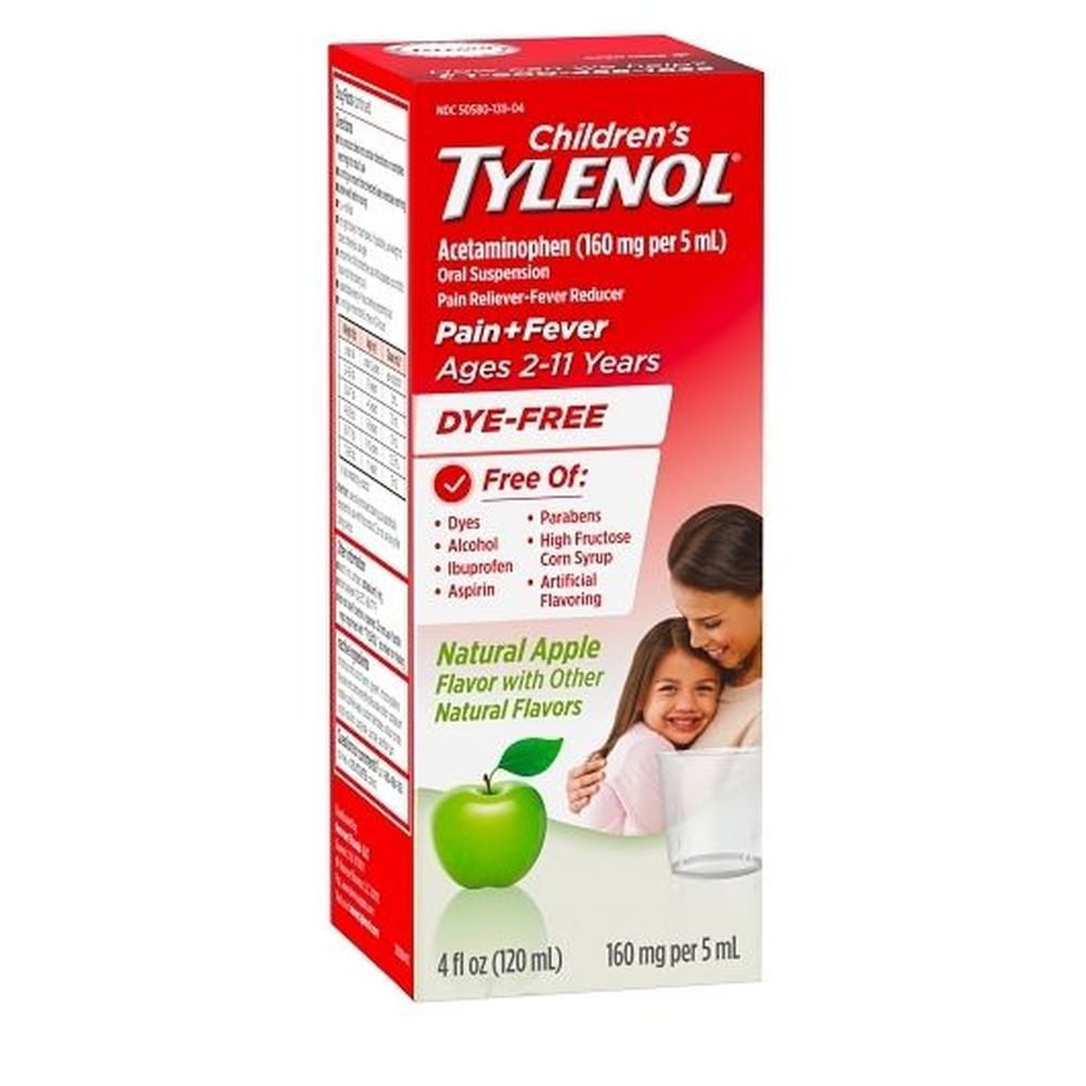 Children's Tylenol Natural Apple Flavor Dye Free Pain And Fever Relief, 4 Fluid Ounce -- 36 Per Case