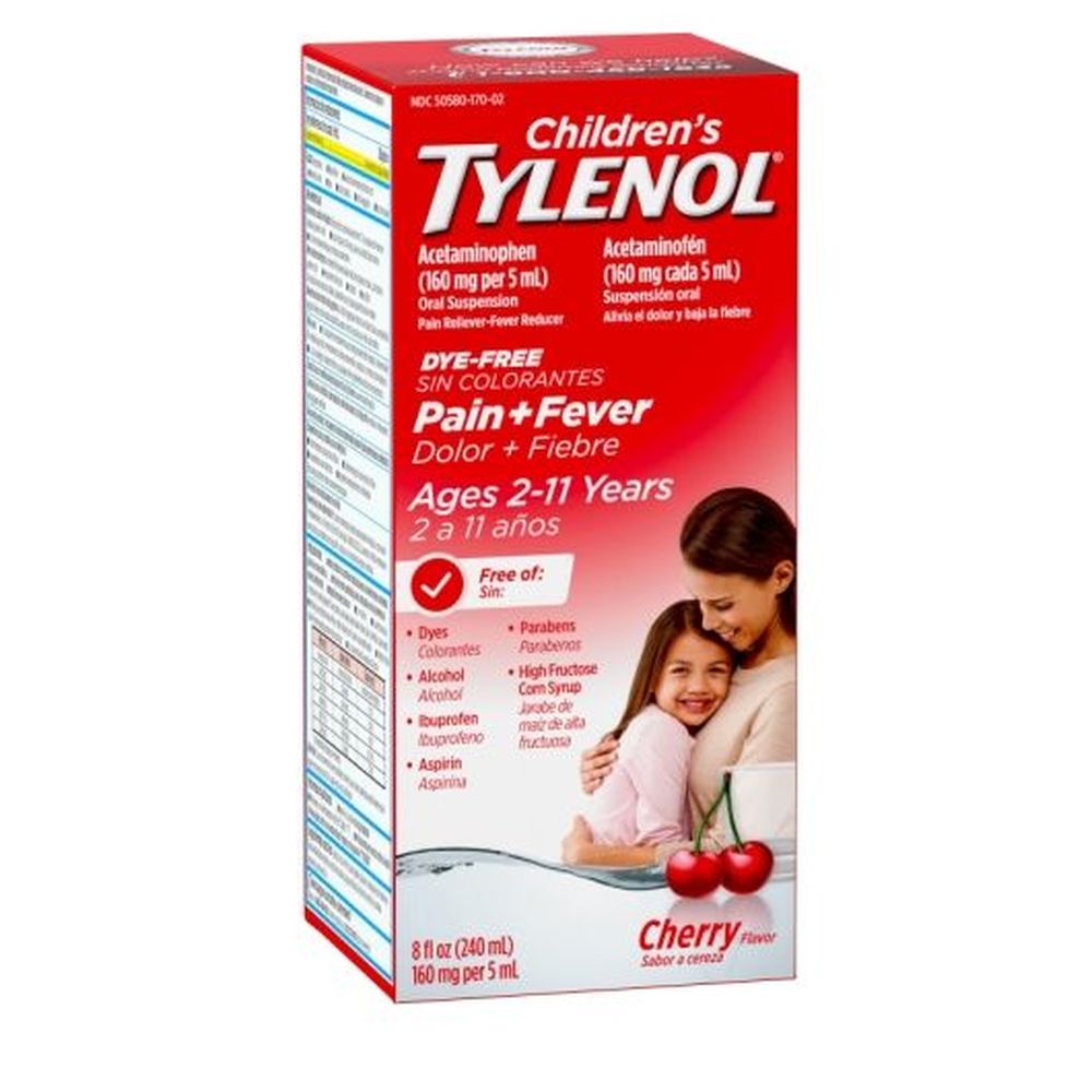 Tylenol Childrens Dye Free Cherry Flavor Pain Reliever, 8 Fluid Ounce -- 24 per case