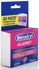 Benadryl Go Pack Allergy Tablet, 8 per unit -- 72 per case