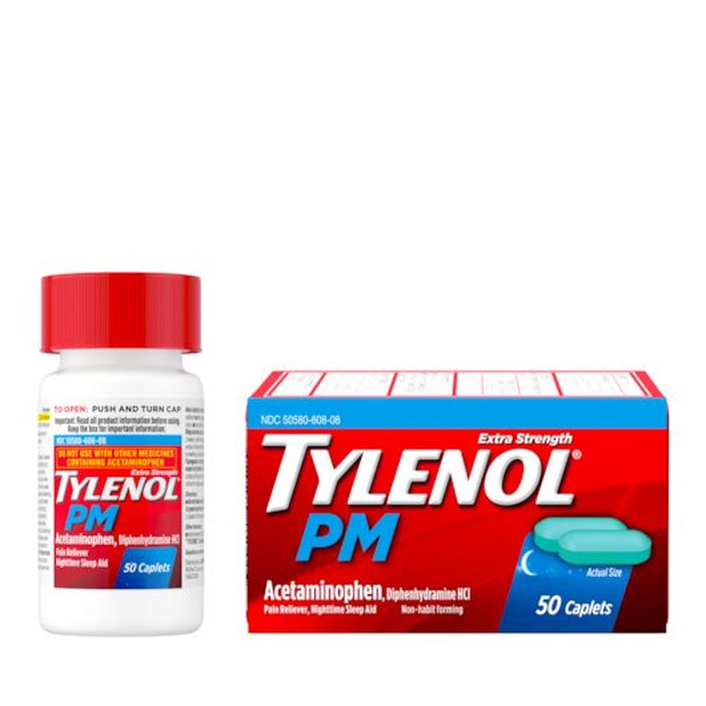 Tylenol Extra Strength PM Pain Relief Caplets, 50 count -- 72 per case