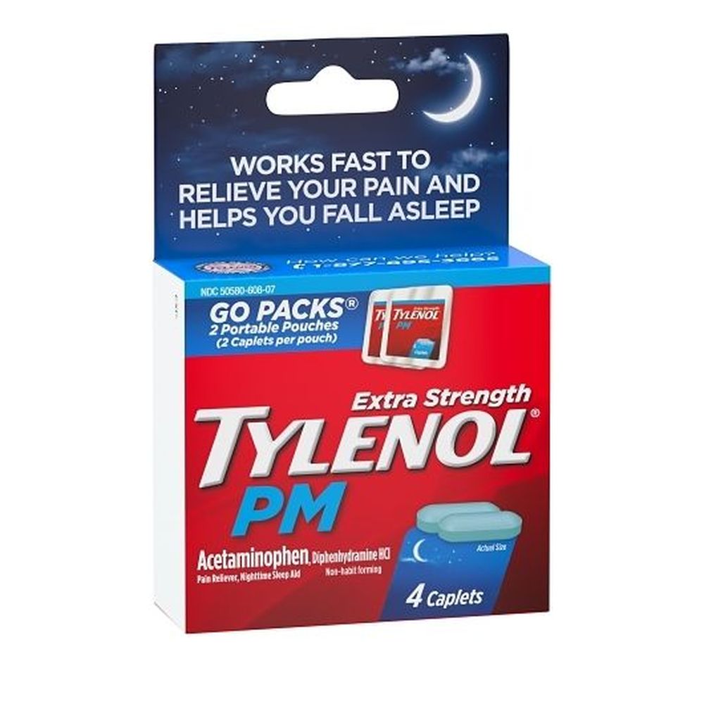 Tylenol PM Extra Strength Pain Relief Caplets, 4 count -- 72 per case