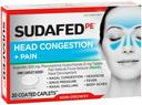 Sudafed PE Head Congestion Plus Pain Relief Tablets, 20 count per pack -- 24 per case