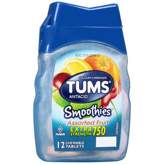Tums Extra Strength 750 Smoothies Assorted Fruit Chewable Tablets - 12 count per pack -- 72 packs per case