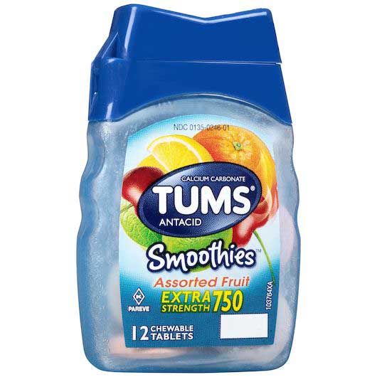 Tums Extra Strength 750 Smoothies Assorted Fruit Chewable Tablets, 12 Count -- 72 Per Case