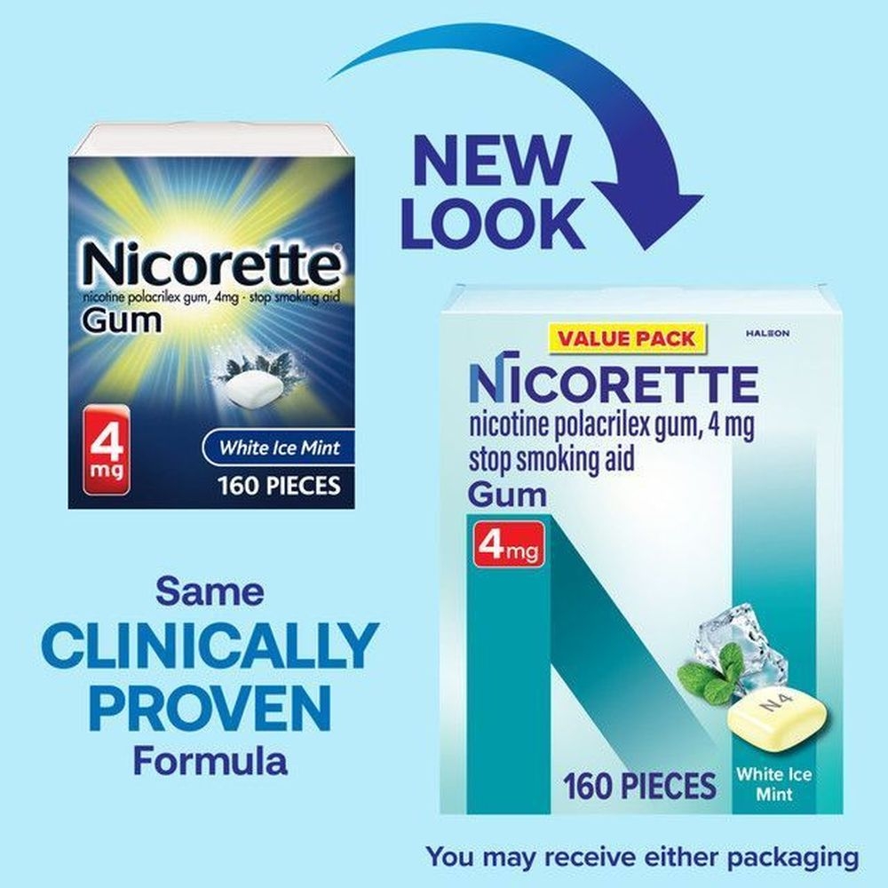 Nicorette White Ice Mint 4mg Nicotine Chewing Gum, 160 count -- 9 per case