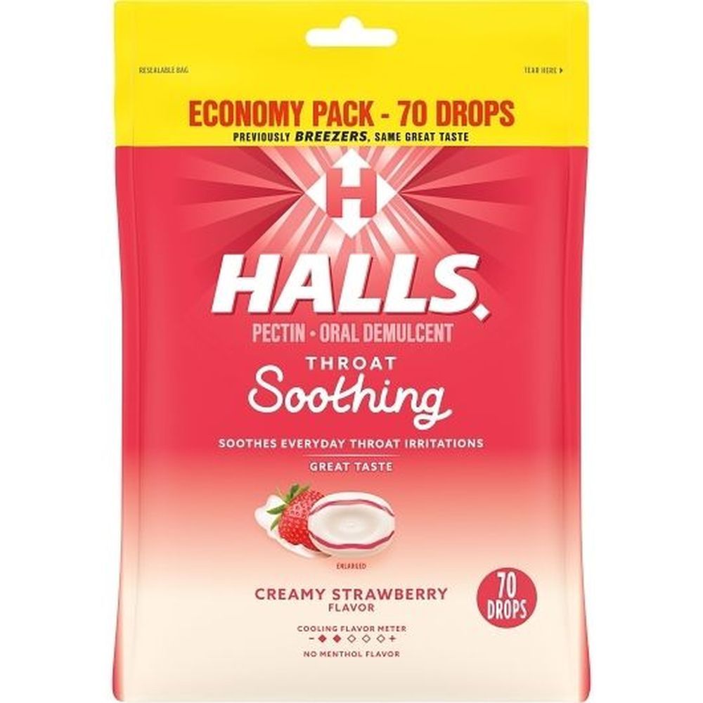 Halls Creamy Strawberry Cough Drops, 70 Count -- 12 Per Case