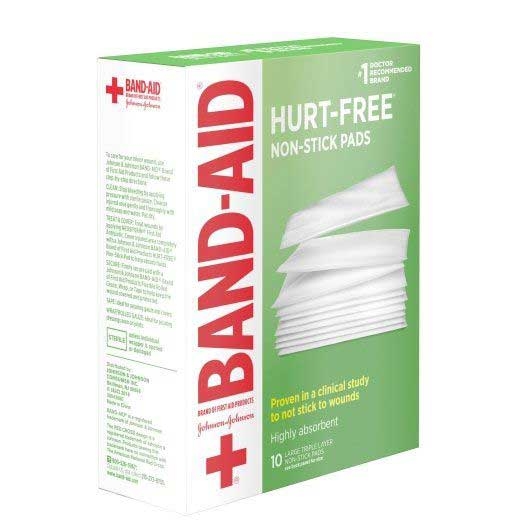 Johnson and Johnson Band-Aid Hurt-Free High Absorbent Large Triple Layer Non-Stick Pad - 10 count per pack -- 24 packs per case