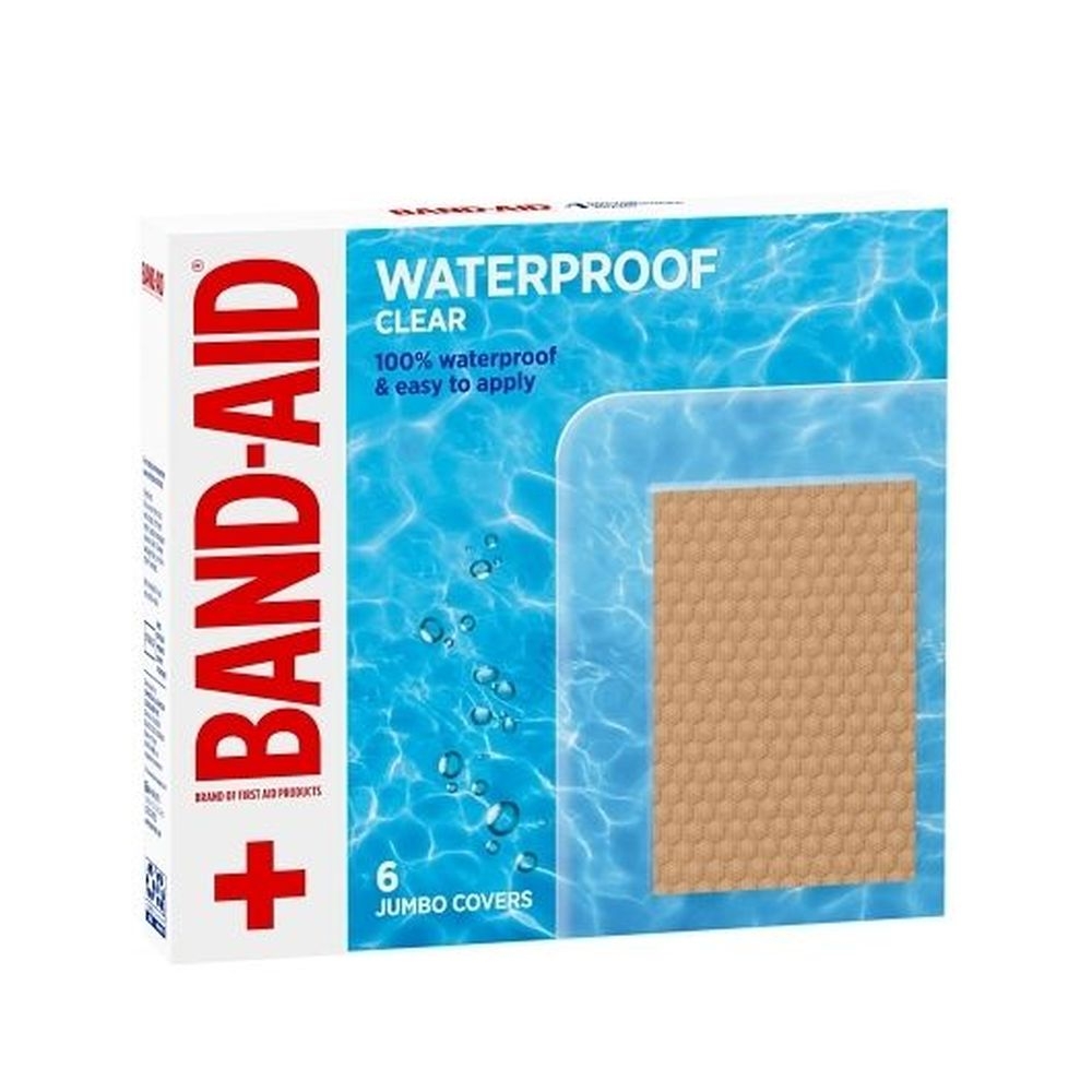 Band-Aid Waterproof Clear Jumbo Adhesive Bandages, 6 count -- 12 per case