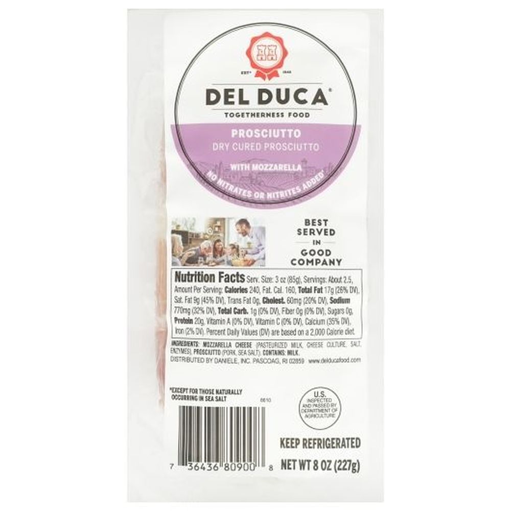 Del Duca Prosciutto and Mozzarella Snack Pack, 8 Ounce - 10 per case
