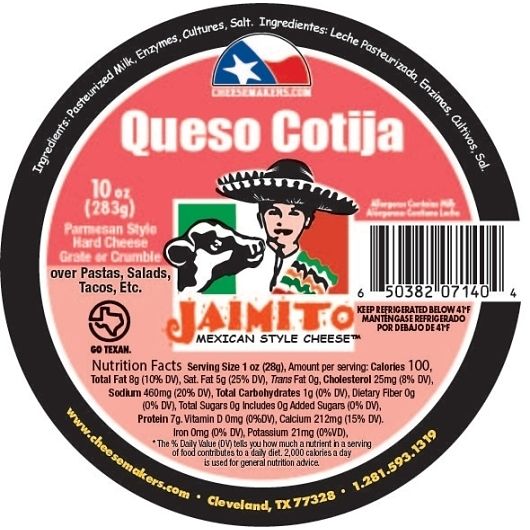 Jaimito Mexican Style Cotija Wheel Cheese, 10 Ounce -- 12 Per Case