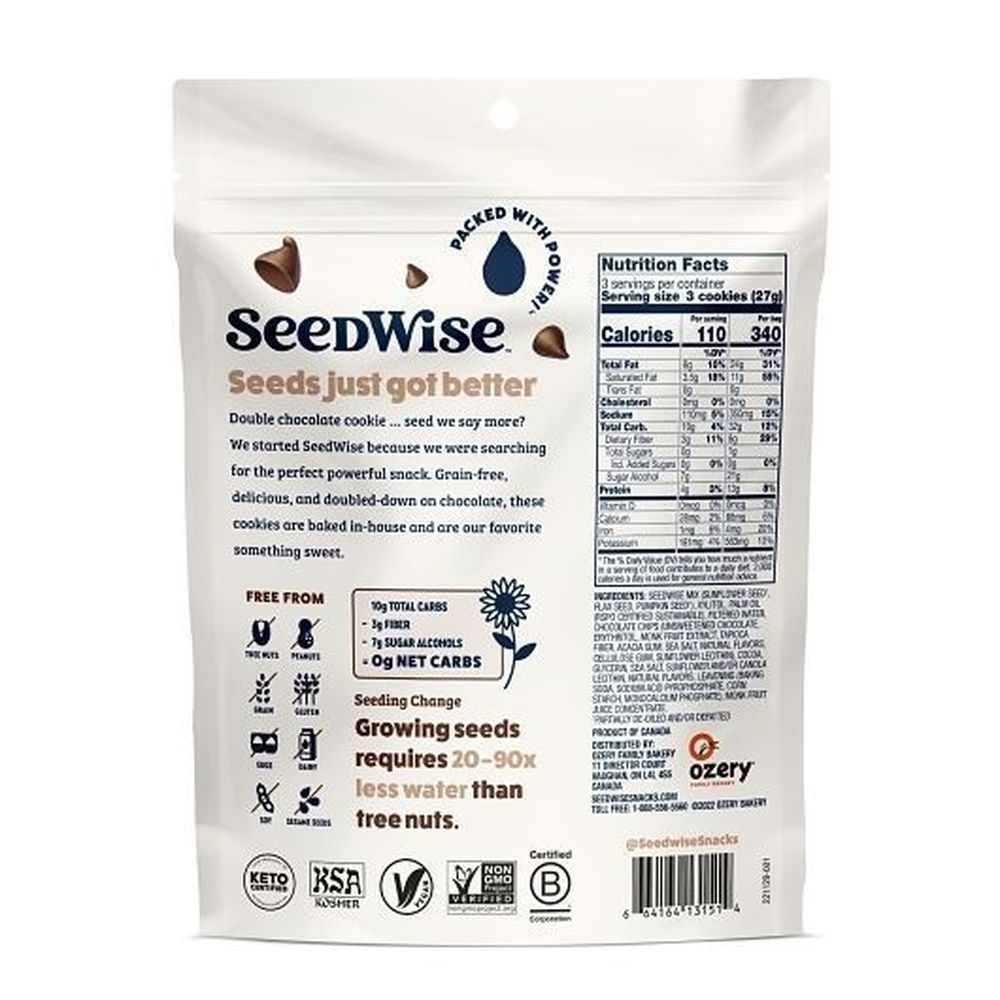 Seedwise Double Chocolate Cookies, 2.86 Ounce -- 6 per case