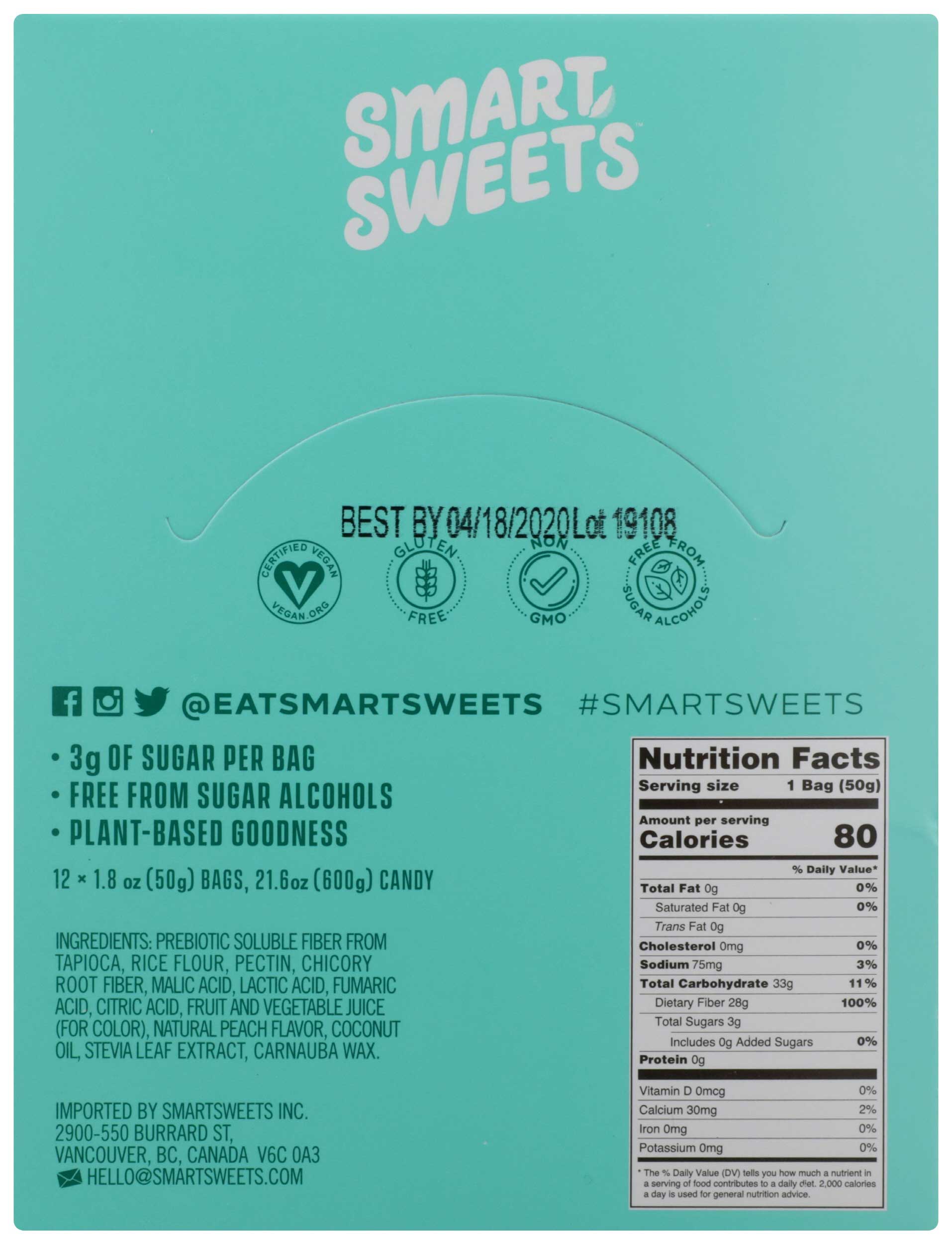 Smartsweets Peach Rings Candy, 1.8 Ounce -- 12 per case