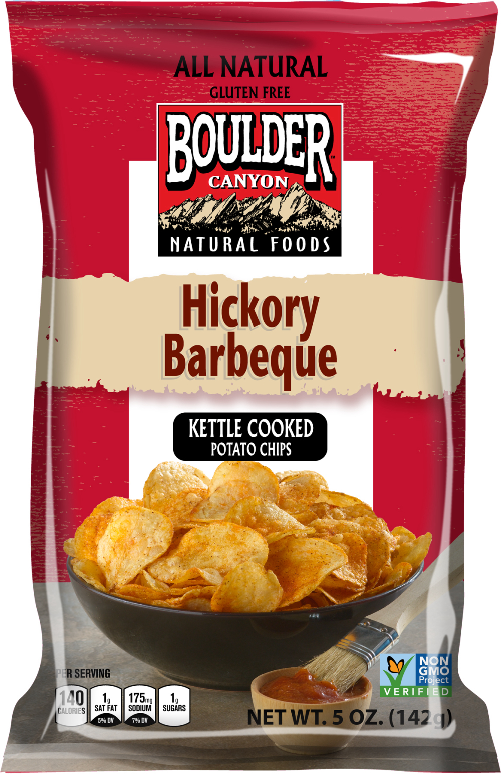 Boulder Canyon Hickory Barbeque Kettle Potato Chips - 5 oz. bag, 12 per case