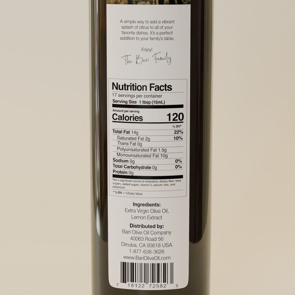 Bari Olive Oil Company Lemon Infused Olive Oil, 250 Ml -- 6 Per Case