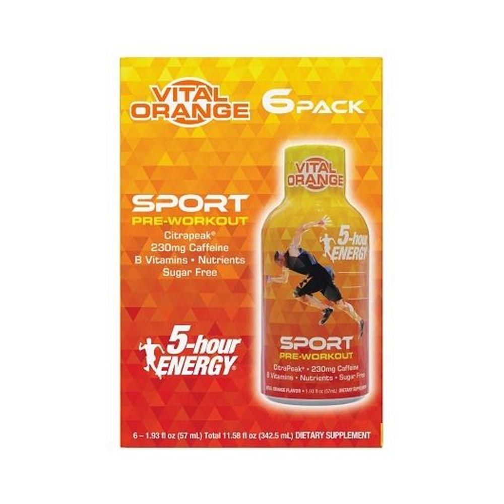 5 Hour Energy Vital Orange Sport Pre Workout Drink, 1.93 Fluid Ounce Bottle - 216 per case