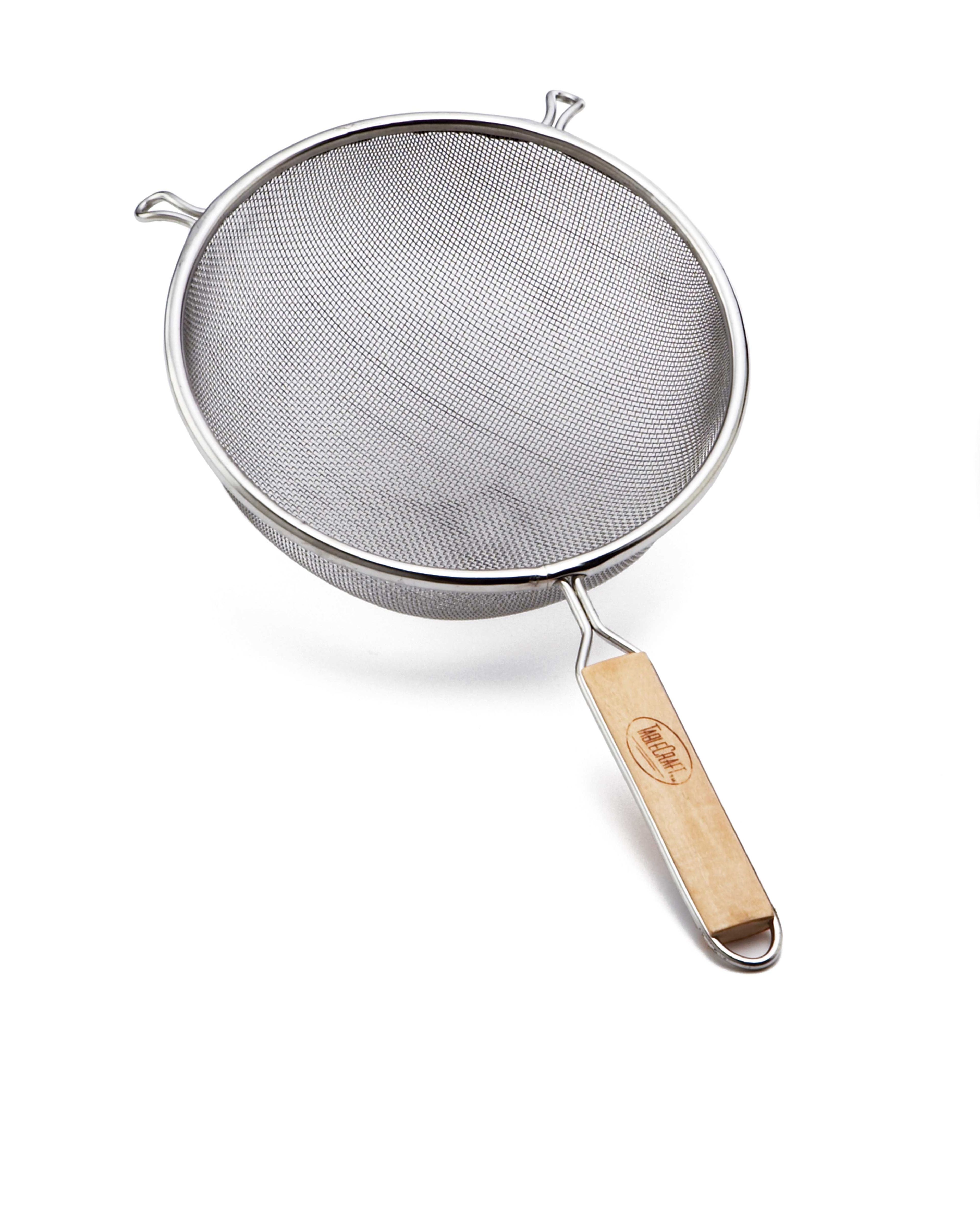 Tablecraft Tin Plated Single Fine Mesh Strainer With Wood Handle, 6.25 Inch Dia.