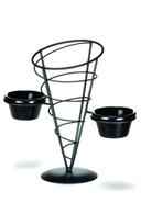 Tablecraft Vertigo Collection Black Powder Coated Steel Round Appetizer Cone with Two 3 Ounce Ramekin, 5 x 9 inch
