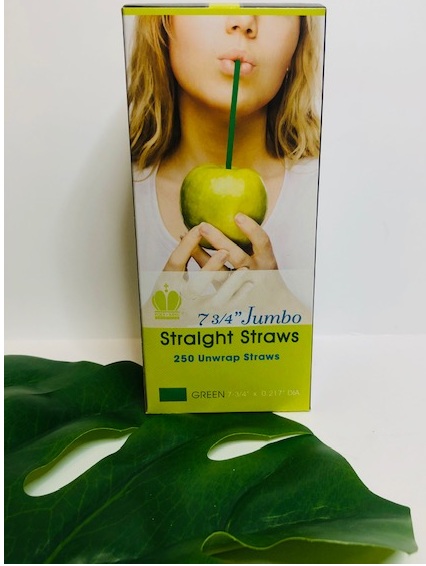 Goldmax Green Unwrapped Jumbo Straw, 7.75 inch - 250 count per pack -- 10 packs per case