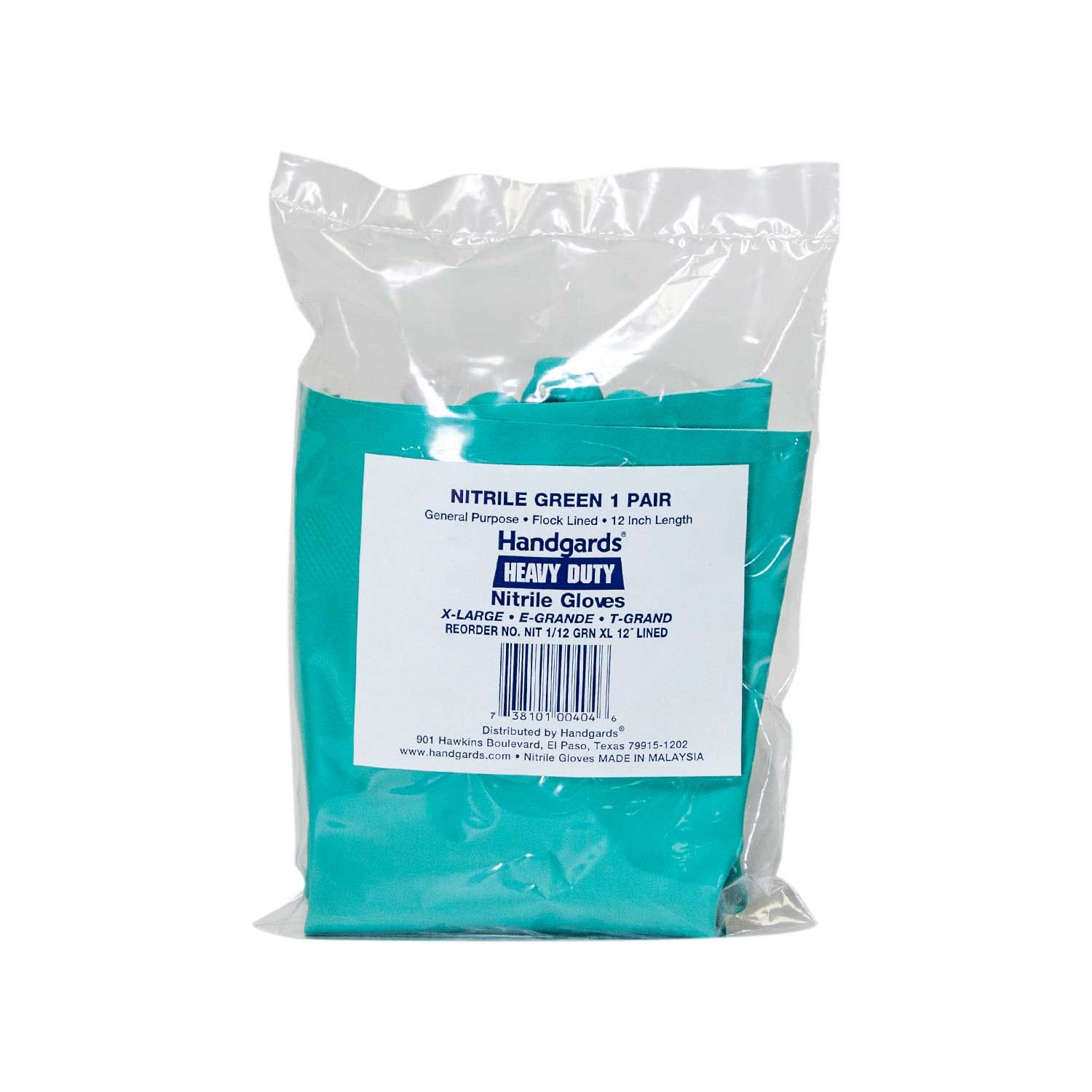 Handgards Green Extra Large Lined Reusable Nitrile Gloves, 12 Inch -- 12 Per Case