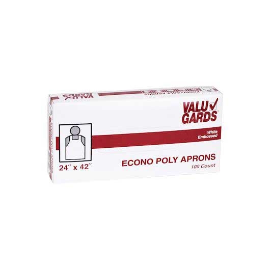 Valugards Economy Poly Embossed White Light Duty Apron, 24 x 42 inch - 100 count per pack -- 10 packs per case