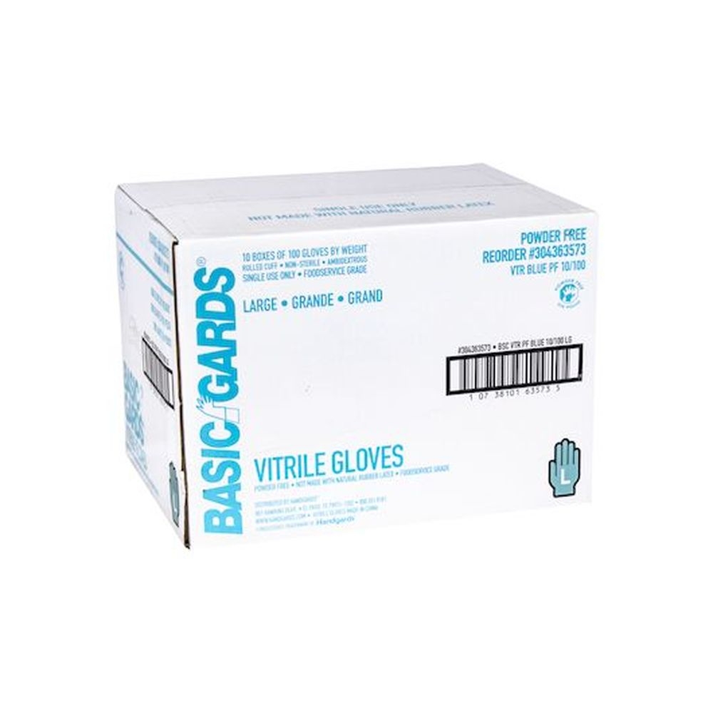 Handgards Powder Free Blue Vitrile Large Gloves - 100 per pack -- 1000 packs per case