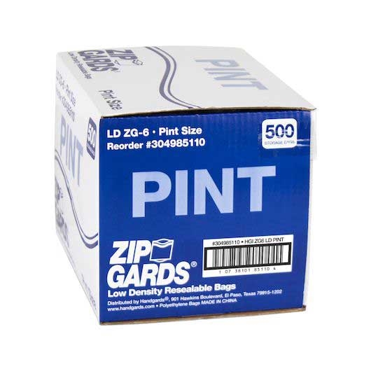 Zipgards Low Density Recloseable Pint Clear Flat Stack Storage Bag -- 500 Per Case