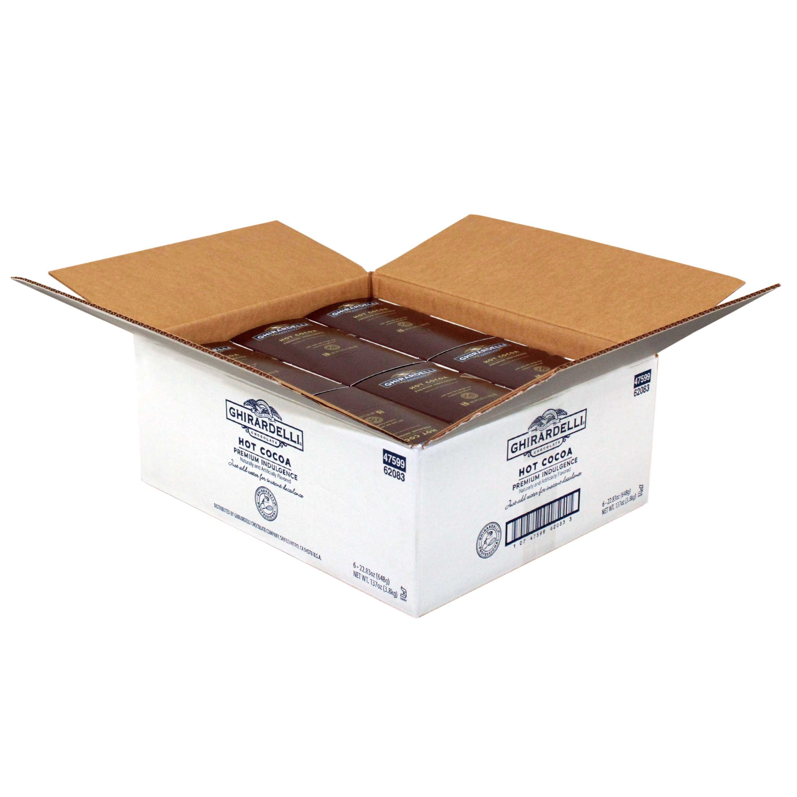 Ghirardelli Premium Double Chocolate Hot Cocoa - 15 single serve packets per box, 6 boxes per case