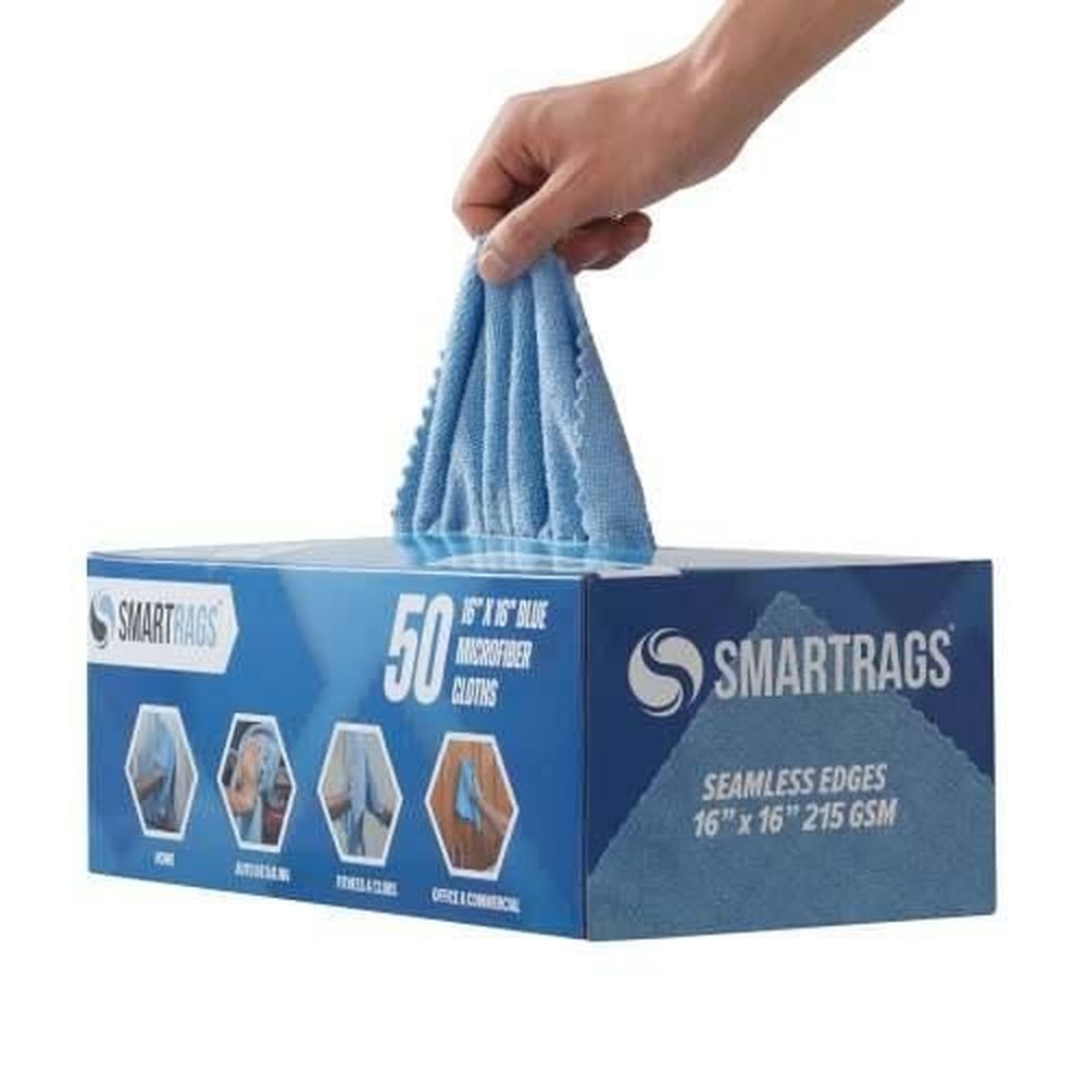 SmartRags Blue 215 GSM xL Microfiber Towel, 16 x 16 inch -- 50 per case.