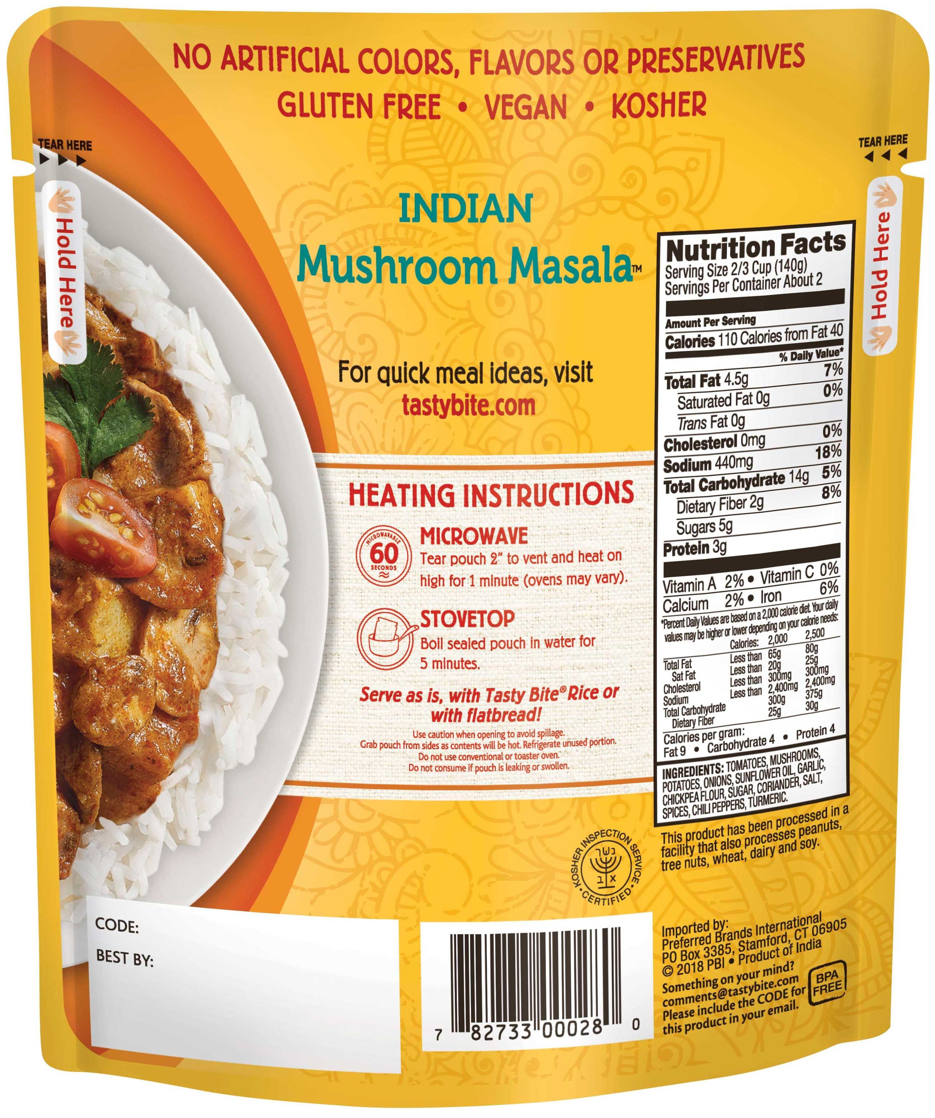 Tasty Bite Mushroom Masala, 10 Ounce -- 48 Per Case