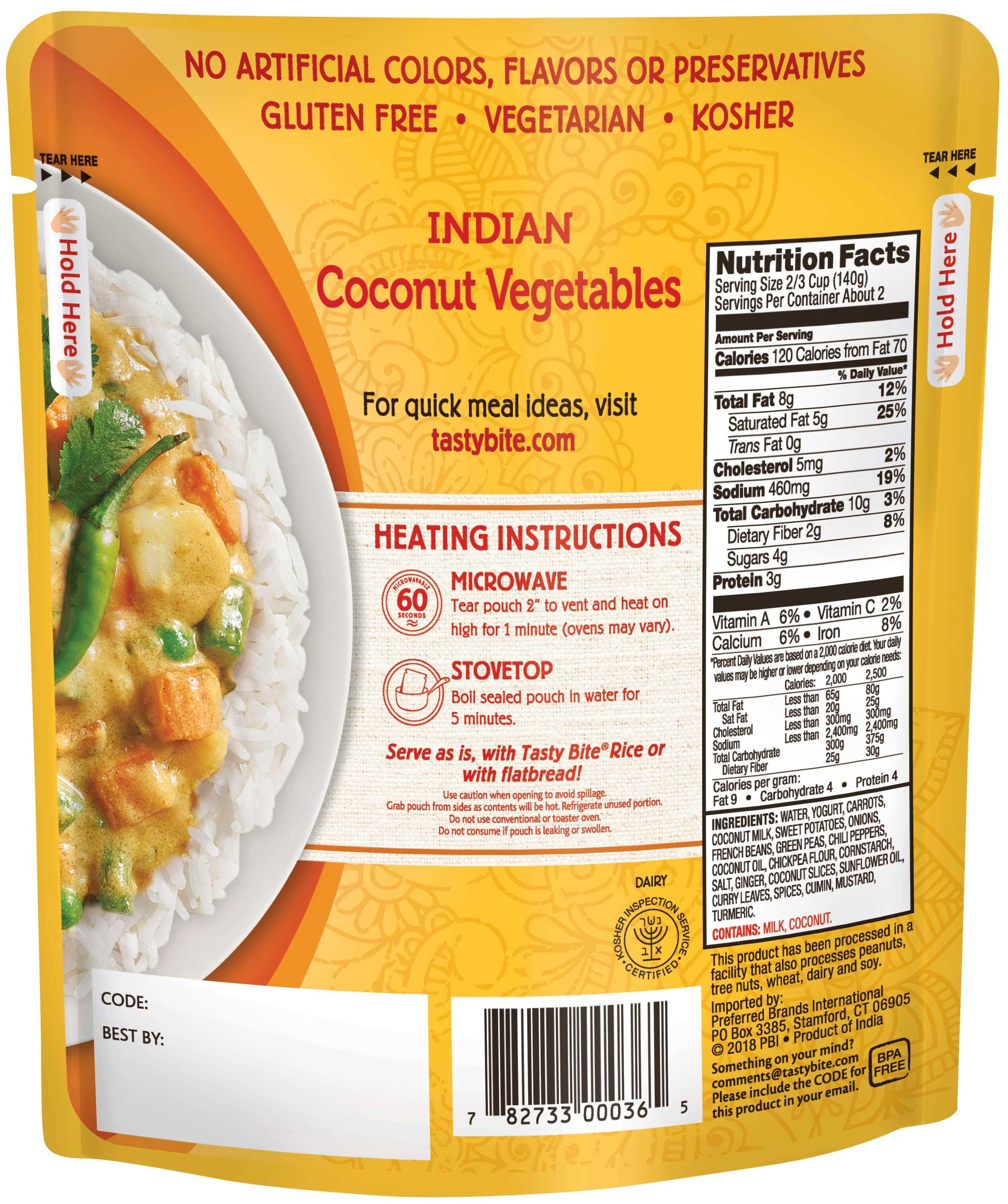 Tasty Bite Hot And Spicy Coconut Vegetables, 10 Ounce -- 48 Per Case