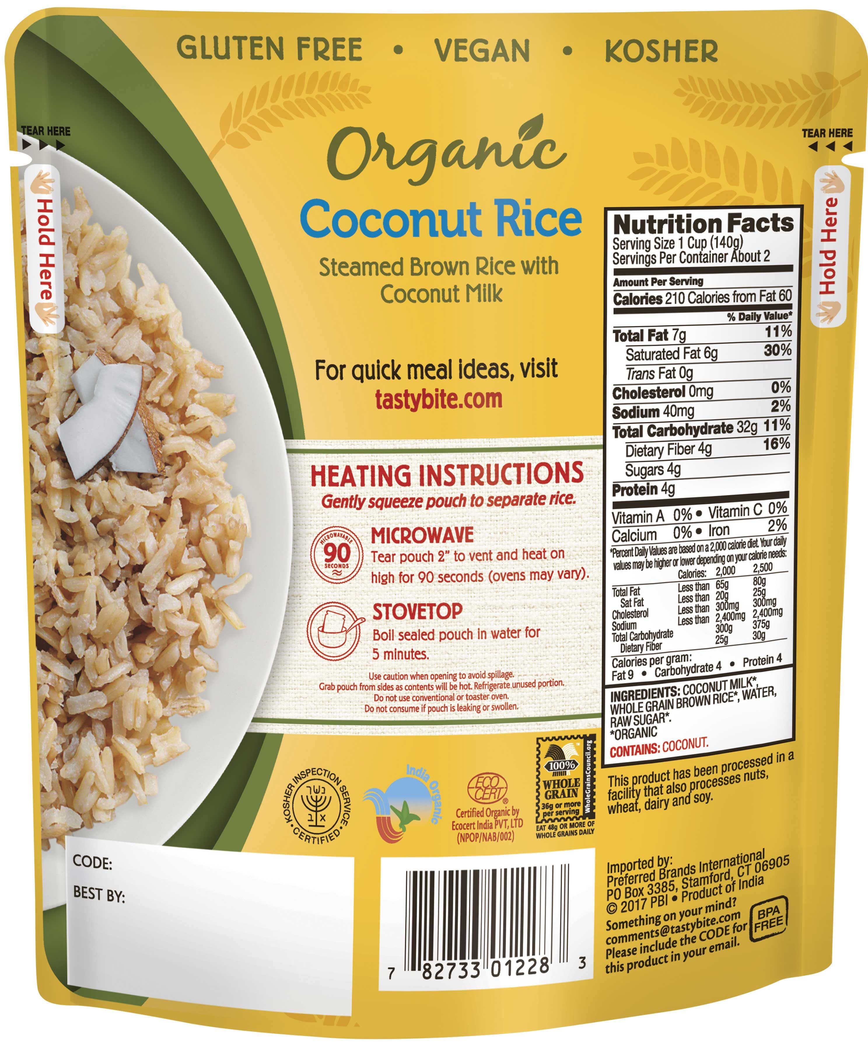 Tasty Bite Coconut Rice, 8.8 Ounce -- 12 per case