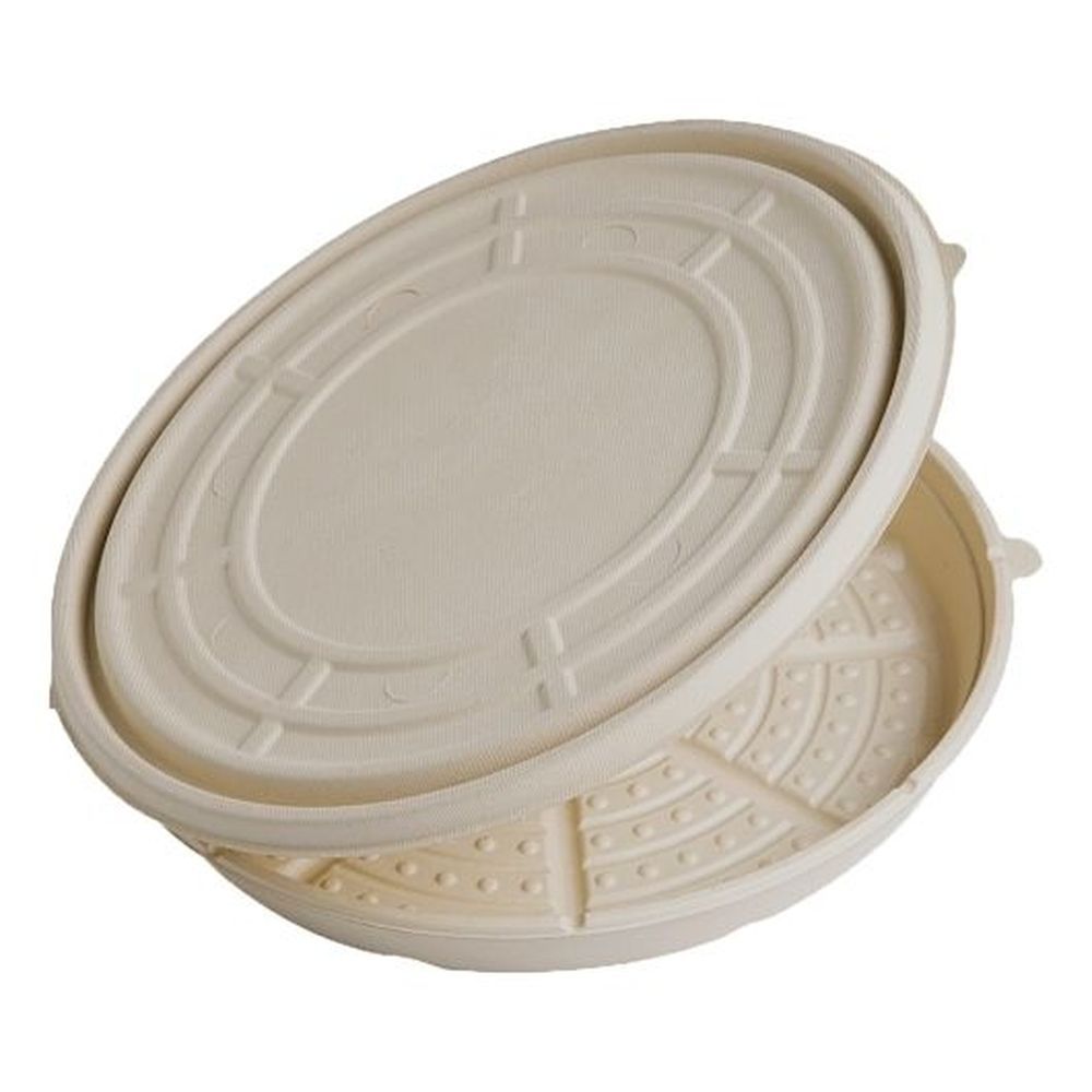 World Centric Unbleached Plant Fiber Round Deep Dish Clamshell Pizza Tray, 25 Count -- 4 Per Case