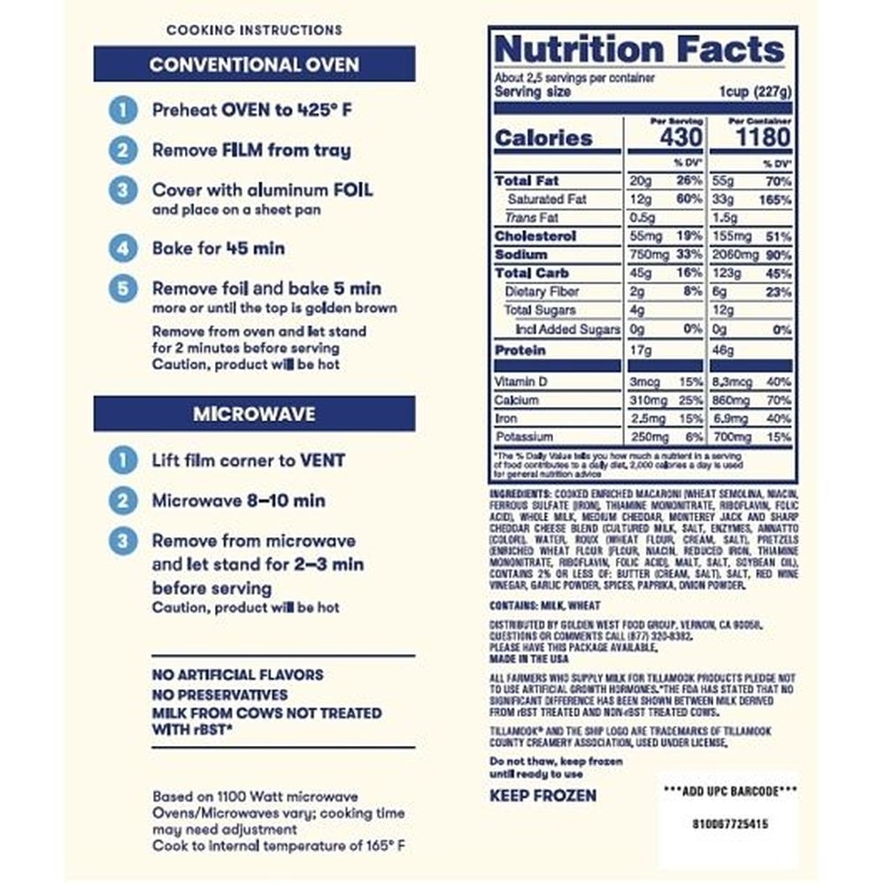 Tillamook Classic Cheddar Mac and Cheese, 1.38 Pound - 8 per case