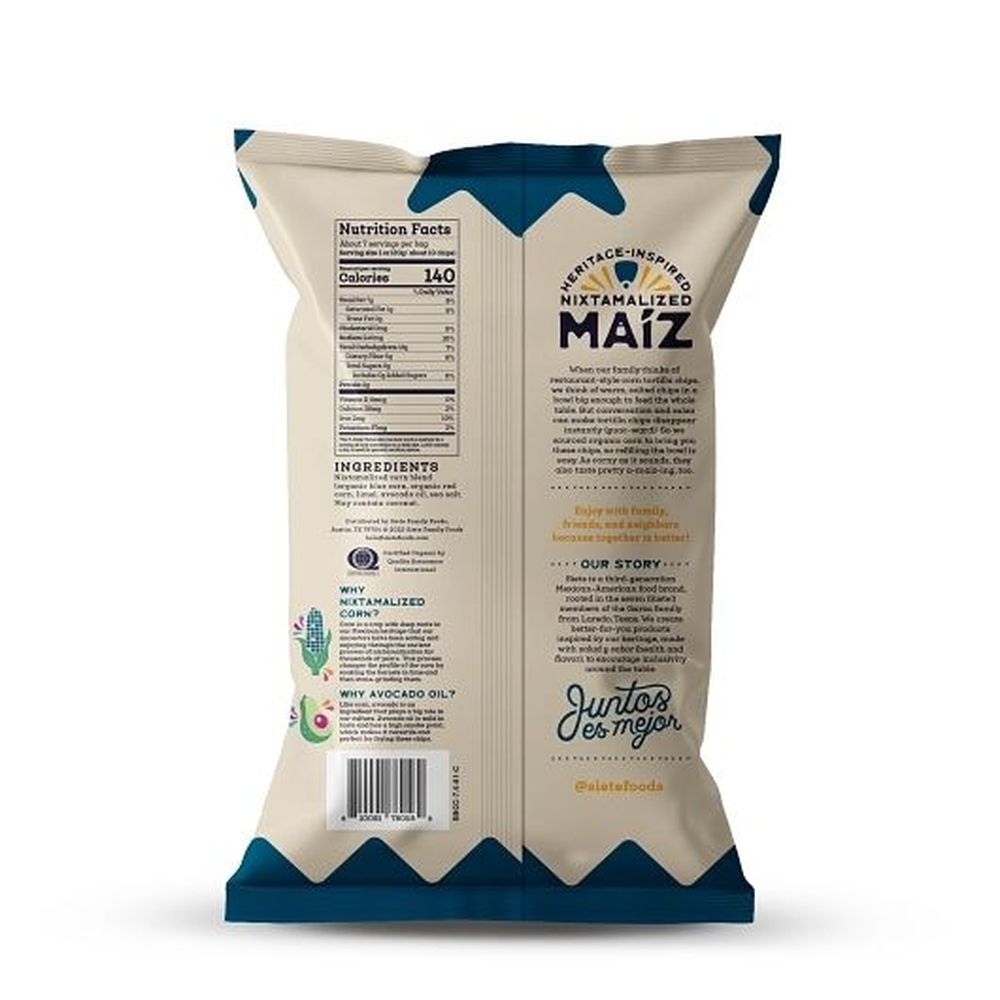 Siete Maiz Sea Salt Blue Corn Tortilla Chips, 7.5 Ounce -- 6 per case