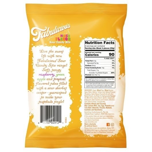 Darrell Lea Fabulicious Mixed Flavor Sour Candy Stix, 7 Ounce -- 8 per case