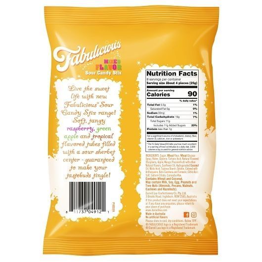 Darrell Lea Fabulicious Mixed Flavor Sour Candy Stix, 7 Ounce -- 8 Per Case