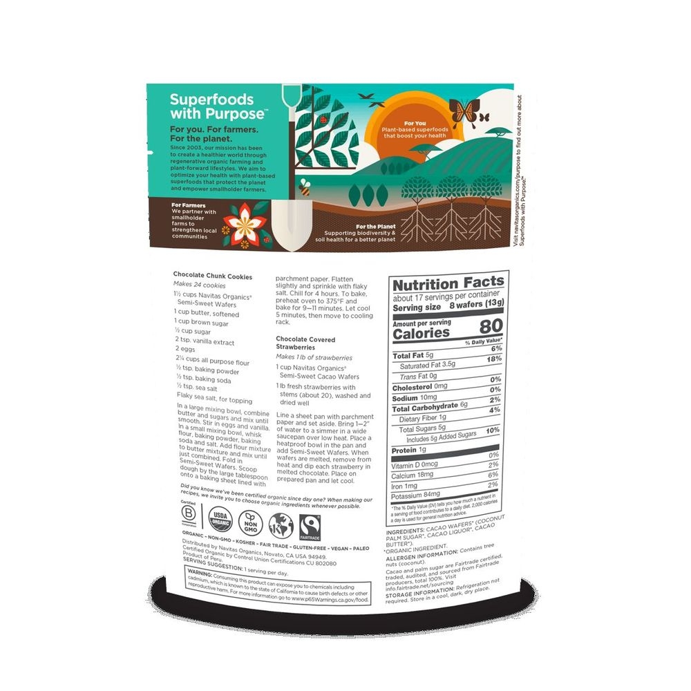 Navitas Organics Semi-Sweet Cacao Wafers, 8 Ounce -- 6 per case