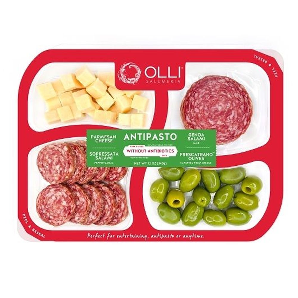 Olli Salumeria Antipasto Parmesan and Frescatrano Olives with Genoa and Sopressata Salami, 12 Ounce -- 8 per case