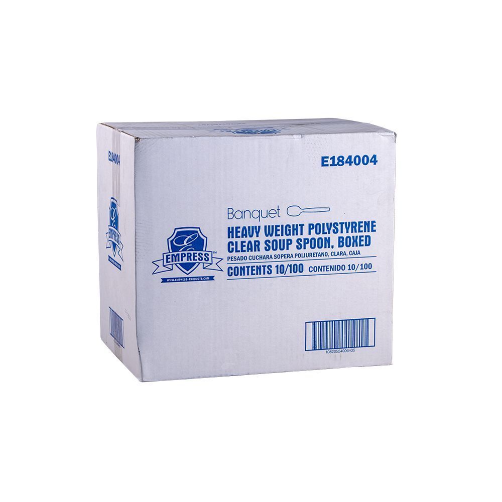 Empress Banquet Heavy Weight Polystyrene Clear Soupspoon -- 1000 per case.