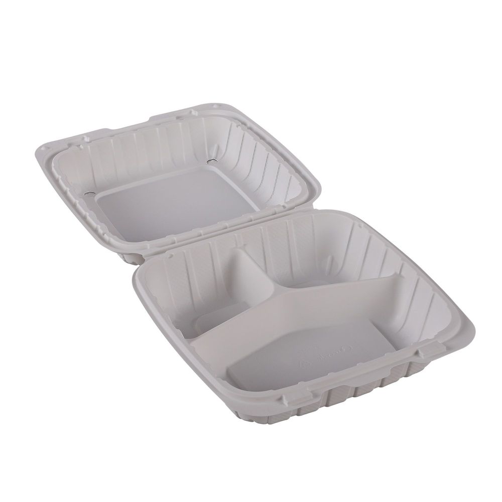 Empress Earth Natural Mineral Filled Polypropylene Three Compartment Hinged Container, 8 x 8 x 3 inch -- 150 per case.