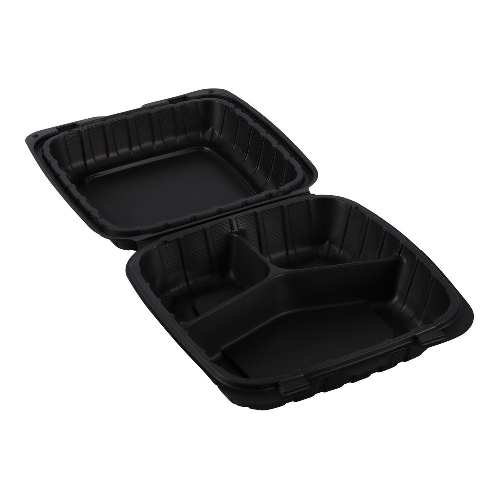 Empress Earth Black Mineral Filled Polypropylene Three Compartment Hinged Container, 8 x 8 x 3 inch -- 150 per case.
