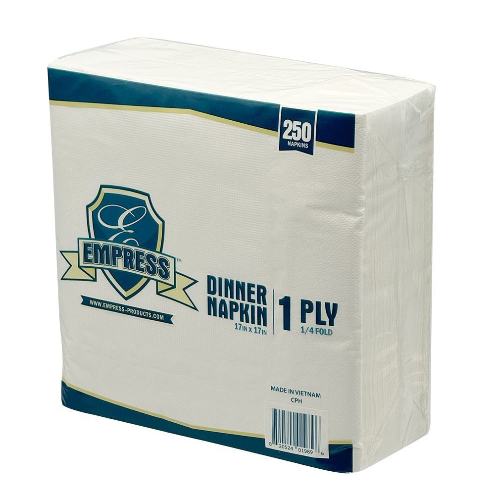 Empress White 1-Ply Four Fold Dinner Napkin, 16.73 x 16.73 inch -- 4000 per case.