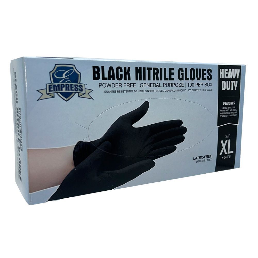Empress Black Extra Large 5 Mil Heavy Duty General Purpose Powder Free Nitrile Gloves -- 1000 Per Case