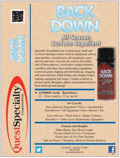 Back Down All Season Surface Repellent and Special Wax Protective Barrier, 11 Ounce -- 12 per case