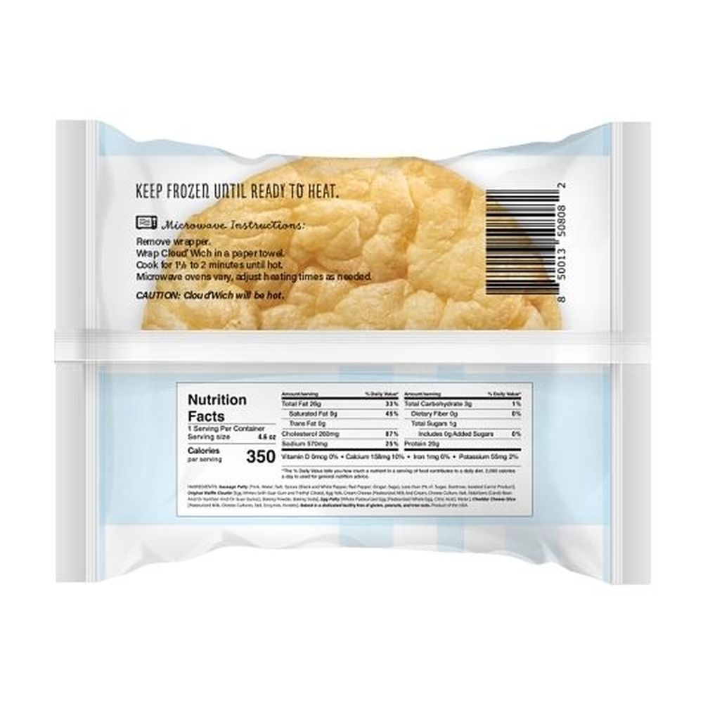 Cloudwich Original Waffle Sausage Egg and Cheese Breakfast Sandwich, 4.6 Ounce - 20 per case