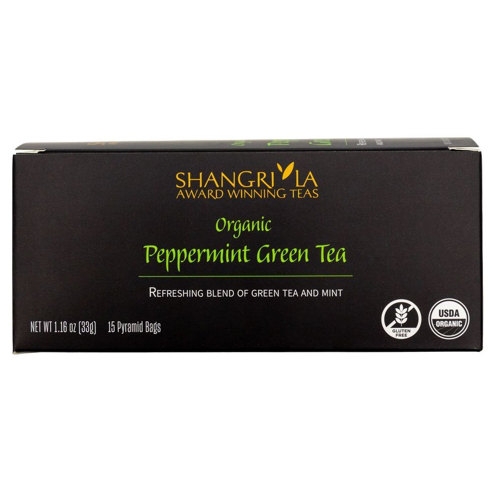 Shangri La Organic Wellness Peppermint Green Tea, 15 Count -- 2 Per Case