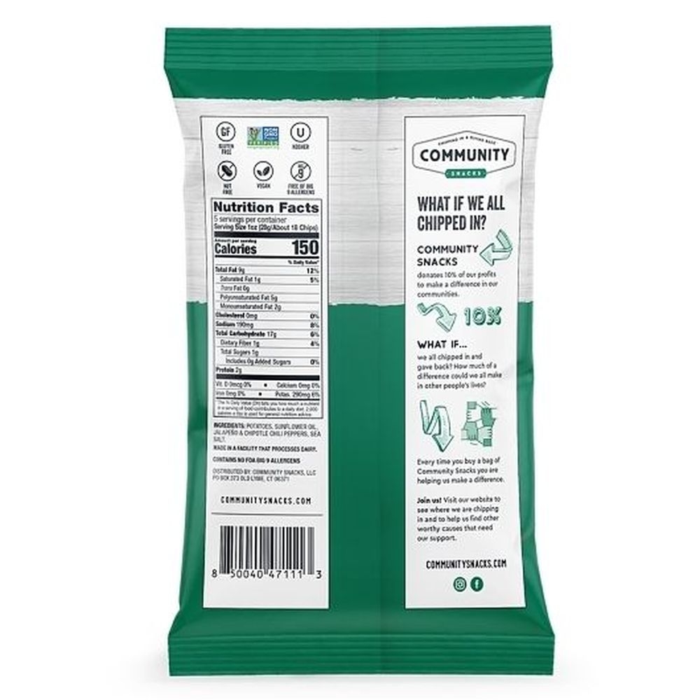 Community Snacks Fire Roasted Jalapeno Kettle Cooked Potato Chips, 5 Ounce -- 12 per case