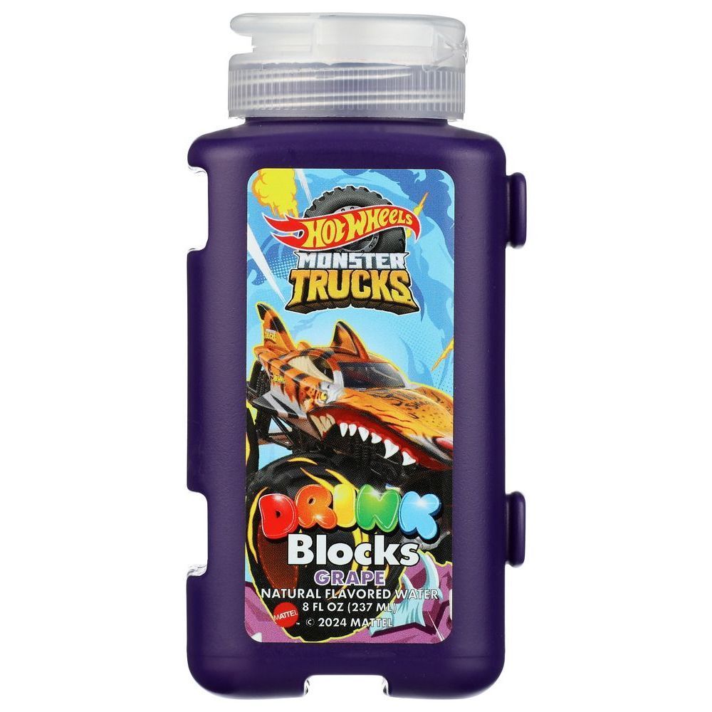 Drink Blocks Hot Wheels Monster Trucks Grape Naturally Flavored Water, 8 Fluid Ounce -- 12 Per Case